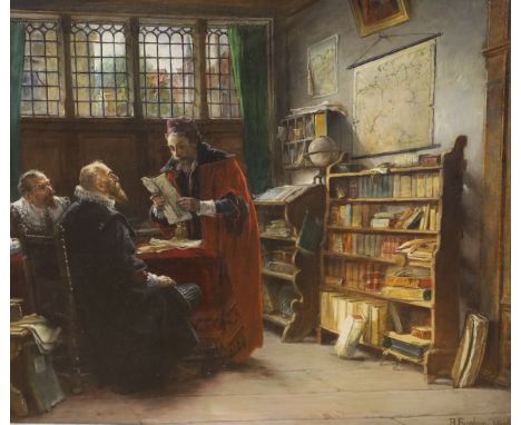 Adolf Humborg (Austrian, 1847-1913), oil on panel, 17th century interior with scholars, signed, 36 x 42cm