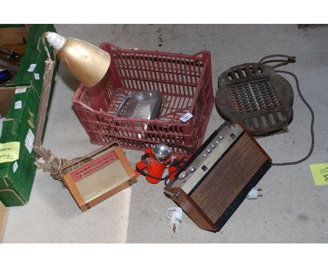 A vintage Belling boiler, Civic radio and one other, angle poise lamp, etc., (No radio lead present).