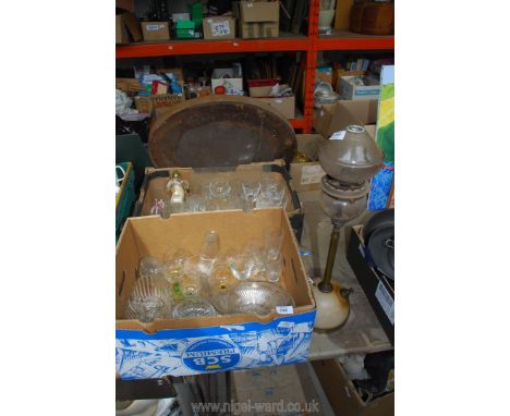 Two boxes of glass  and a Primus lamp.