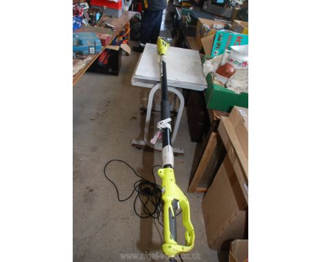 A Ryobi extending pruning Saw with chainsaw head, 8'' cut. (Ran at time of testing).