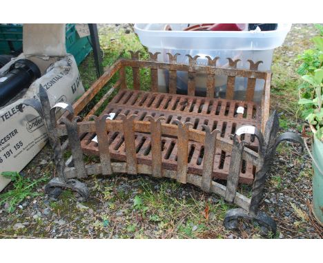 A large metal fire grate. 