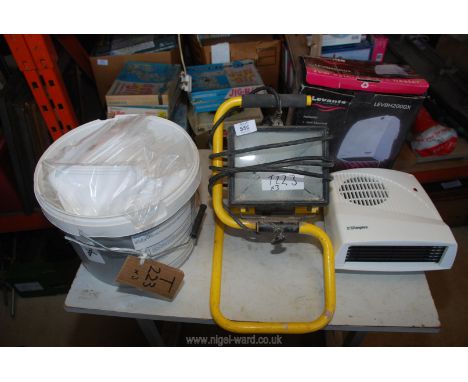 A bathroom heater, dust masks and a 240 volt work lamp.
