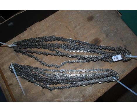 Eight lengths of used and new chainsaw chain