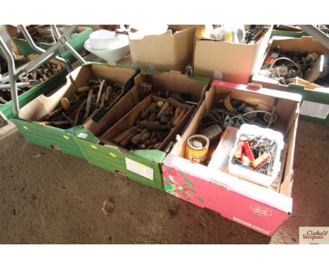 Three tray boxes of various hand tools to include saws; hand braces; screwdrivers etc