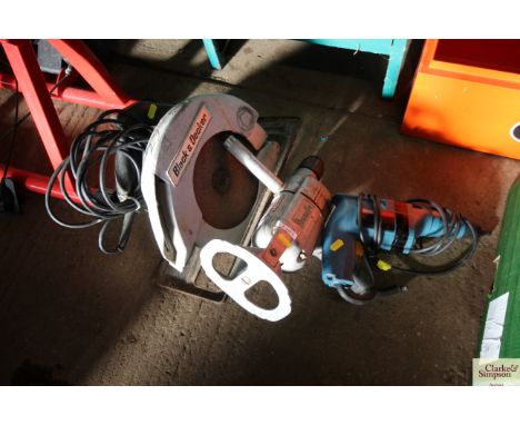 A Black &amp; Decker electric circular saw; a Bosch electric drill and a Desoutten electric drill (sold as a collectors item)
