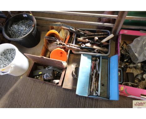 Five boxes of various tools to include; spanners, funnels, blow torch etc.
