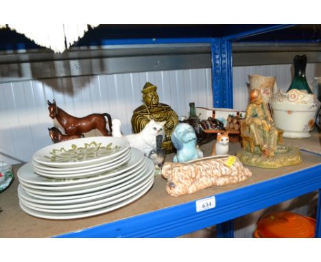 A Beswick model of a cat; various other ornaments; a collection of J &amp; G Meakin dinnerware etc