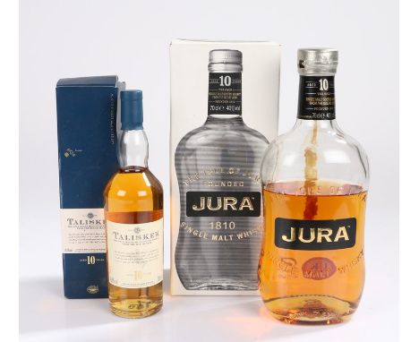 Talisker Single Isle of Skye malt scotch whisky, 20cl, 45.8%, together with Jura single malt Scotch Whisky, 70cl, 40%, (2)