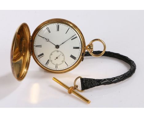 18 carat gold hunter pocket watch by Richard Viner, Regent St London, the engine turned case with vacant cartouche, the white
