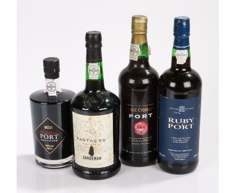 Port, to include Sandeman Partners Port Finest Rich Ruby 75cl, 19%, Special Reserve Port, 20%, 50cl, Ruby Port, 19% and Vinta