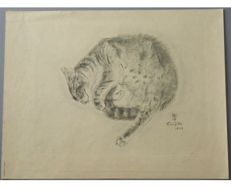 Leonard Tsuguharu Foujita, (Japanese/French, 1886-1968): "Pasitea" Collotype on Japanese vellum from A Book of Cats, 7.75" x 