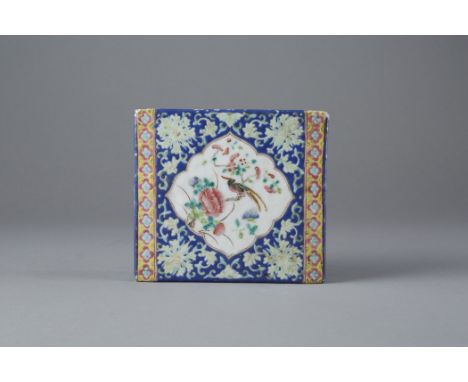 Chinese famille rose porcelain pillow, decorated with lotus blossoms, phoenix and grasshopper in reserve, with a pattern of f