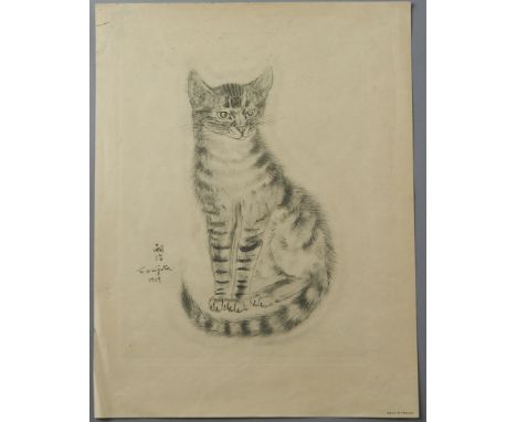 Leonard Tsuguharu Foujita, (Japanese/French, 1886-1968): Collotype on Japanese vellum from A Book of Cats, 10.25" x 7.75" pla