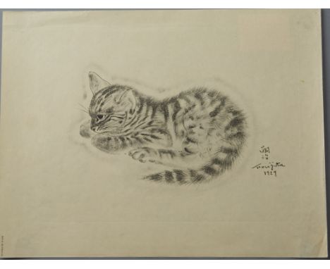 Leonard Tsuguharu Foujita, (Japanese/French, 1886-1968): Collotype on Japanese vellum from the Book of Cats, 7.75" x 10" plat
