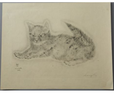 Leonard Tsuguharu Foujita, (Japanese/French, 1886-1968): Collotype on Japanese vellum from A Book of Cats, 7.75" x 10.25" pla