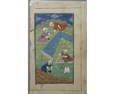 Group of 9 painted manuscripts. The group includes: One painted manuscript featuring several animals including rhinos, cranes