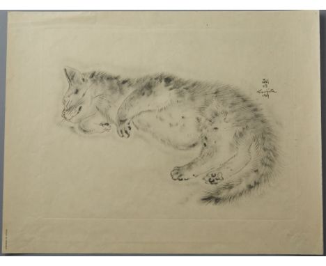 Leonard Tsuguharu Foujita, (Japanese/French, 1886-1968): "Oliver" Collotype on Japanese vellum from A Book of Cats, 7.75" x 1