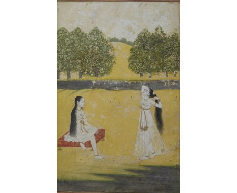 Indo-Persian illuminated manuscript page from Deccan Mehra featuring two nude beauties. The page is painted with watercolor a