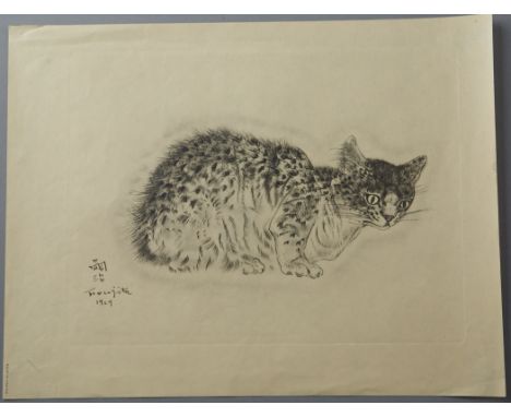 Leonard Tsuguharu Foujita, (Japanese/French, 1886-1968): "Sappho" Collotype on Japanese vellum from A Book of Cats, 7.75" x 1