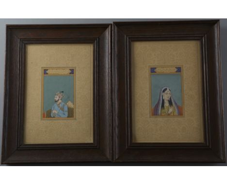 Beautiful Portraits of Shah Jahan and his wife Mumtaz Mahal for whom the Taj Mahal was built. Each painted in watercolor and 