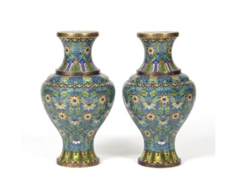 A large pair of Chinese cloisonné vases, 50cm high/see illustration Condition Report: 409:One has small patch of restoration 