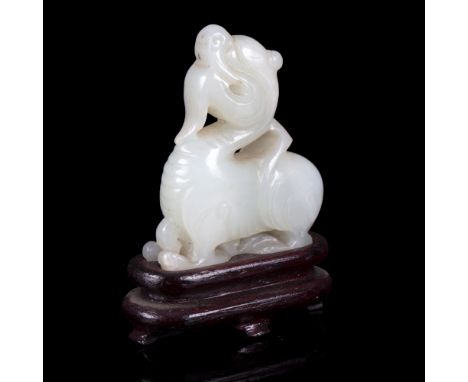 A pale celadon jade carving of a Bìxié, Qing Dynasty early 19th Century, 5cm high/see illustration Condition Report: Overall 