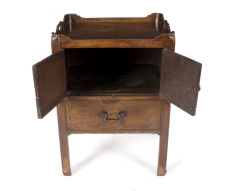 A George III mahogany tray top commode, on square chamfered legs, 55cm wide