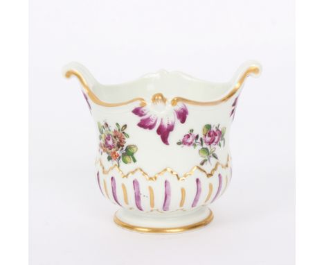 A Derby coffee cup with pixie ear handle, painted in polychrome with a spray of flowers, 6.5cm high Condition Report: in good