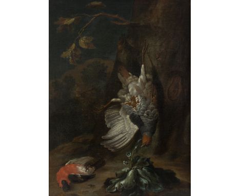 Follower of Johann Georg de Hamilton (1672-1737)/Dead Partridge and Bullfinch in Landscape/oil on canvas, 63cm x 46cm/Provena