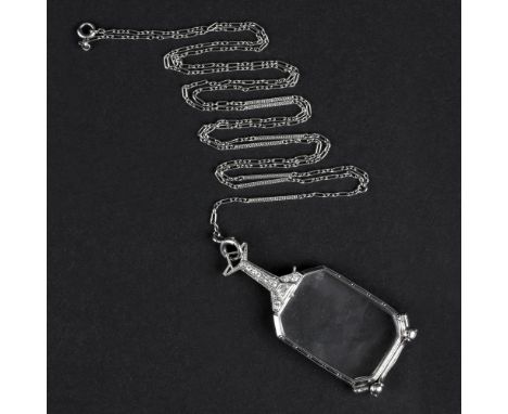 A Tiffany &amp; Co. Art Deco platinum and diamond lorgnette, circa 1920, the arm set with graduating diamonds to a millegrain