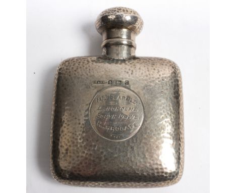 A silver hip flask, Cornelius Desormeaux Saunders &amp; James Francis Hollings Shepherd, Birmingham 1902, with presentation i