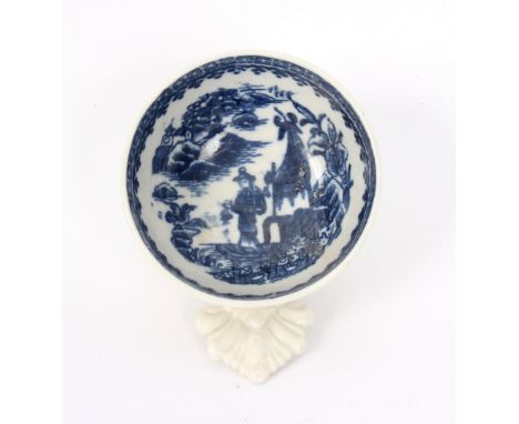 A Caughley blue and white circular wine taster printed with the Fisherman pattern, 5cm diameter Condition Report: - in good c