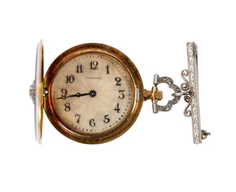 A Cartier enamel and diamond pocket watch, the blue guilloché enamel case centred by a diamond cluster to one side, the silve