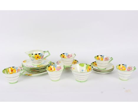 A Paragon Art Deco tea service for six people, a replica of that presented to HM The Queen (one cup lacking)