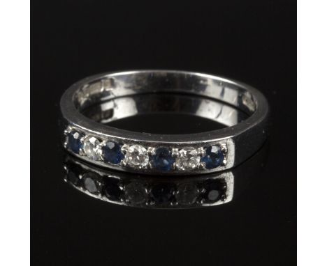 A sapphire and diamond seven-stone ring, the alternate stones set in 18ct white gold, size N 