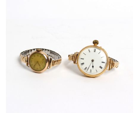 A lady's 18ct gold cased pocket watch, later adapted as a wristwatch, the white enamel dial with Roman numerals, the movement