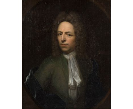 Attributed to Richard Van Bleeck (circa 1670-1733)/Portrait of a Gentleman/half-length, wearing a wig and a green coat/oil on