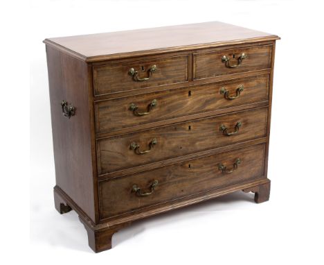 A George III mahogany chest of two long and three short drawers, on bracket feet with handles to the sides, 105cm wide/see il
