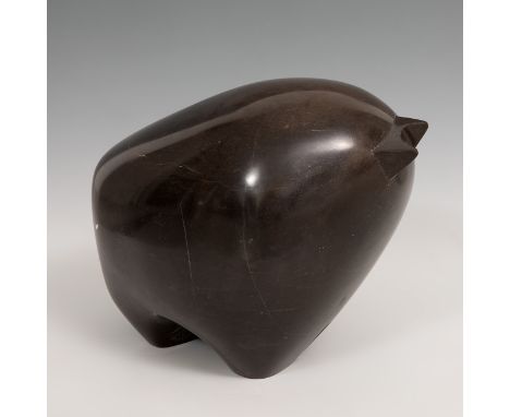 PABLO SERRANO AGUILAR, (Teruel, 1908 - Madrid, 1985)."Bull (oval)", ca. 1949.Carved and polished black stone. Unique piece.Si