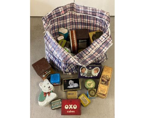 A collection of 58 assorted vintage and more modern tins. To include: Oxo, Bisto, tobacco, biscuits and confectionery adverti