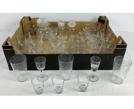 A box of assorted vintage and Edwardian glasses, to include sets, some etched. 