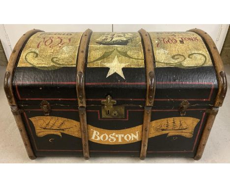 A vintage dome topped bentwood cabin trunk with later painted detail. For the Flying Cloud American Clipper ship built in Eas