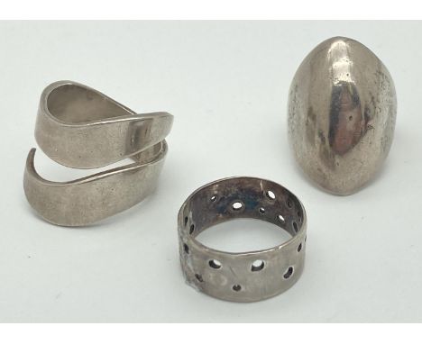 3 vintage chunky silver rings, all stamped 925. Ring sizes K, M &amp; N. 