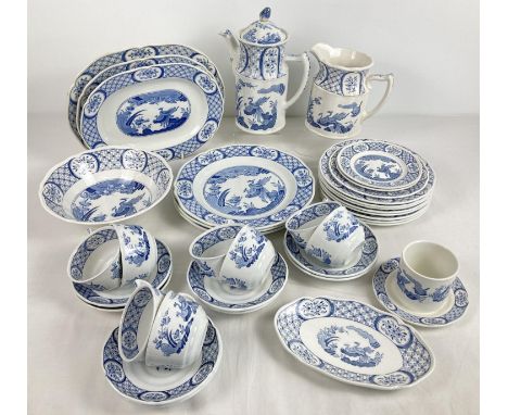 A collection of early 20th century Furnivals Limited Old Chelsea blue and white tea ware. Comprising: Coffee pot (damage to f