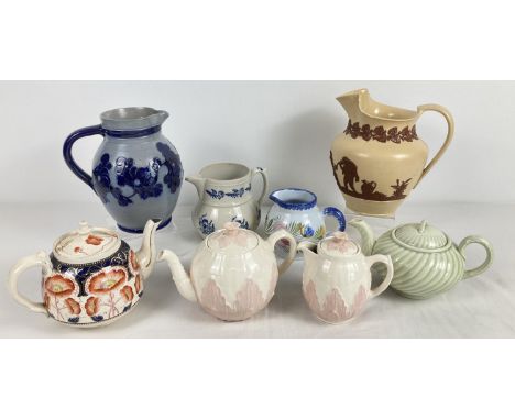 A collection of assorted antique &amp; vintage ceramic jugs and teapots. To include: a Brameld pottery (Rockingham) stoneware