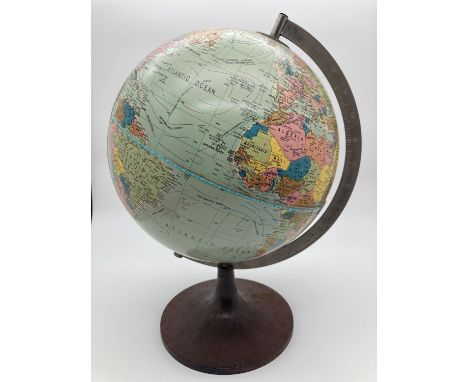 A vintage 1972 Scan Globe A/S, Denmark globe on circular shaped stand. Approx. 35cm tall. 