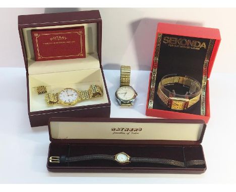 A lot of 4 Wristwatches, to include a Summit gold plated ladies Wrist watch, a Rotary gold plated gents Wrist watch, a Garrar