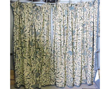 Two pairs of William Morris style floral curtains, each curtain approximately 210 x 250cm, together with matching pelmets and