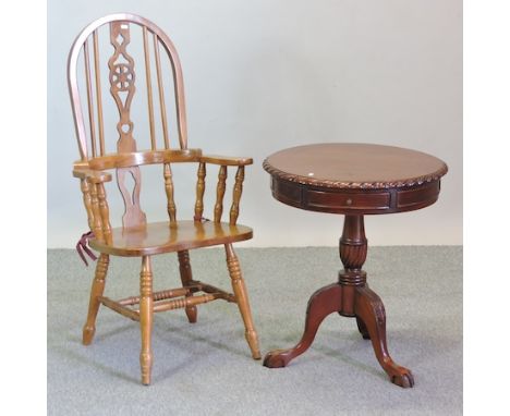 A modern Windsor style armchair, together with a reproduction tripod table, 59cm