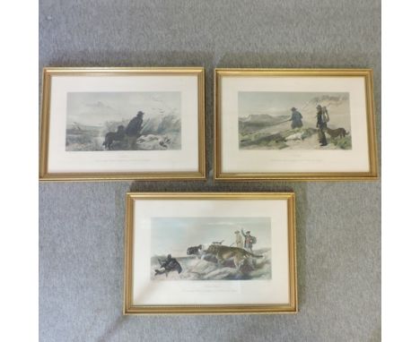 A 19th century hunting print, 30 x 57cm, together with two others similar